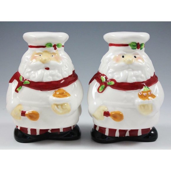 CIB Santa Chef Salt & Pepper Shaker Set Hand Painted Ceramic w/Box - Picture 2 of 9